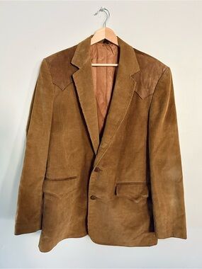 Vintage Pioneer Wear Western Corduroy Sport Coat Jacket Leather Yoke 60R